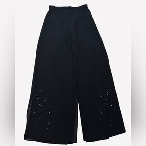 ADRIANNA PAPELL / Black Wide Leg Formal Pants Sheer Overlay & Beading / Size 6P